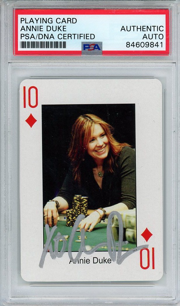 ANNIE DUKE AUTOGRAPHED PLAYING CARD PSA/DNA