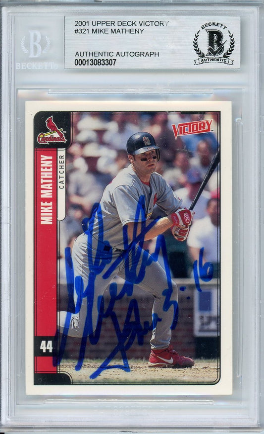 2001 UPPER DECK VICTORY MIKE MATHENY #321 BAS AUTO