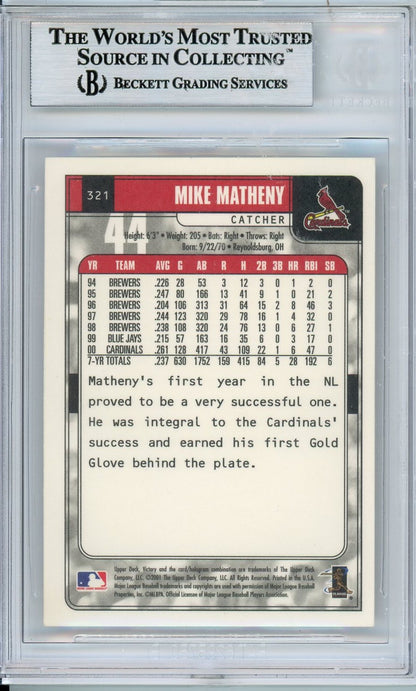 2001 UPPER DECK VICTORY MIKE MATHENY #321 BAS AUTO