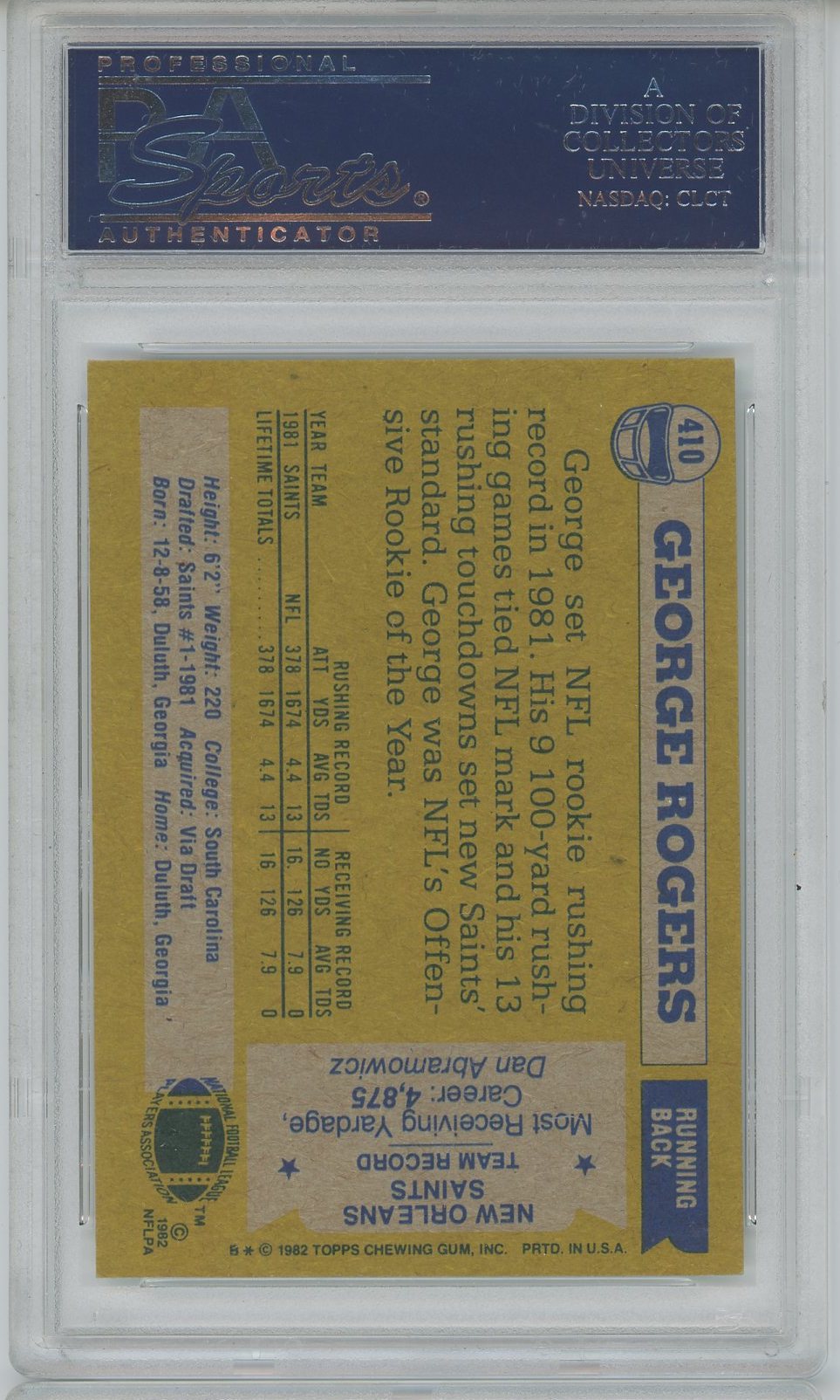 1982 TOPPS GEORGE ROGERS AUTO ROOKIE PSA/DNA