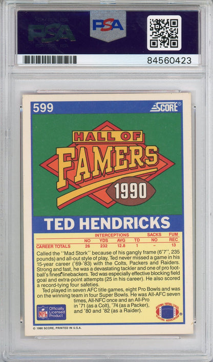 1990 SCORE TED HENDRICKS #599 AUTO PSA/DNA AUTO GRADE 10