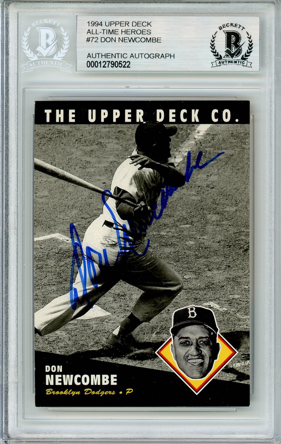 1994 UPPER DECK DON NEWCOMBE ALL TIME HEROES AUTO #72 BECKETT BAS