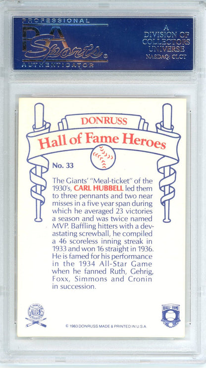 1983 DONRUSS CARL HUBBELL HOF HEROES AUTO #33 PSA DNA (111)