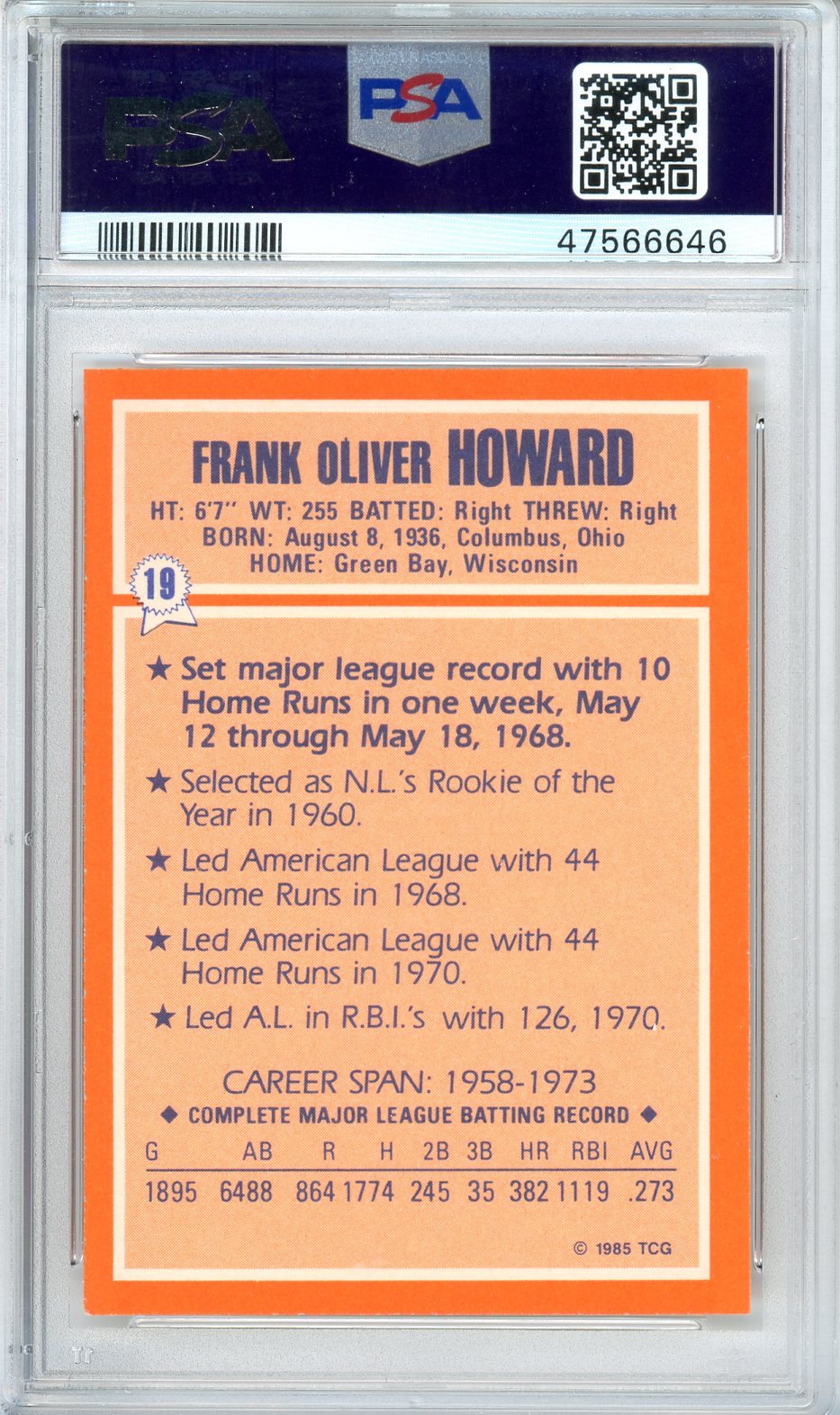 1985 WOOLWORTH FRANK HOWARD AUTO #19 PSA DNA