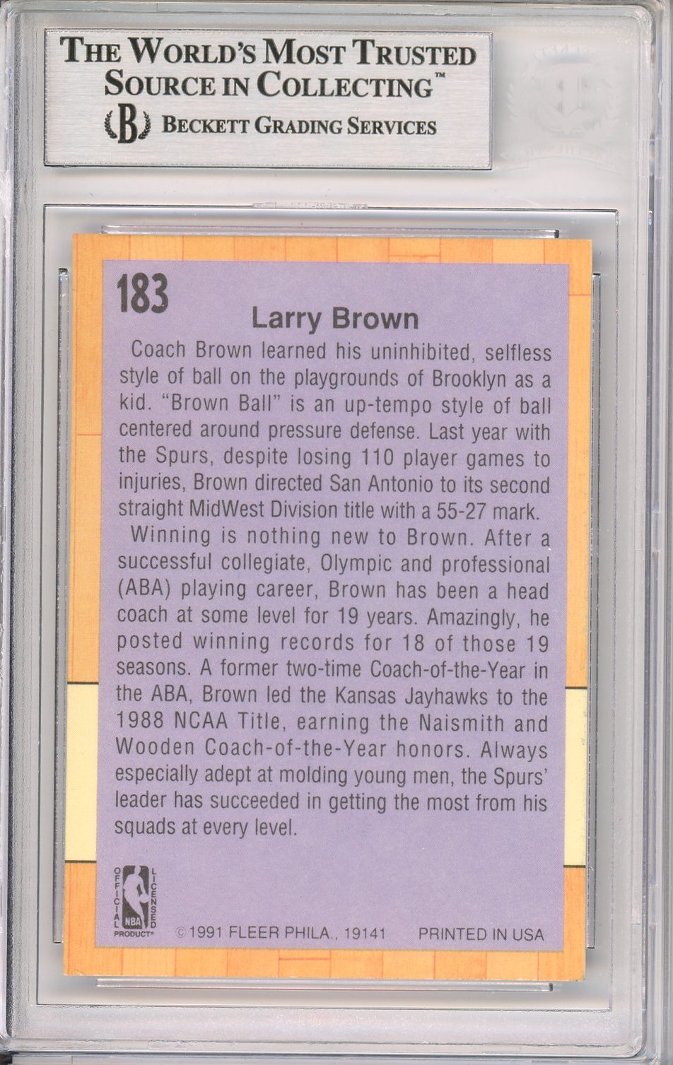 1991 FLEER LARRY BROWN #183 AUTO BAS BECKETT (819)