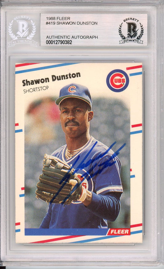 1988 FLEER SHAWON DUNSTON AUTO #419 BECKETT BAS